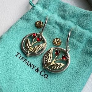 Tiffany & Co. Sterling Silver and 18K Gold Garnet Roses Earrings - Vintage 2003